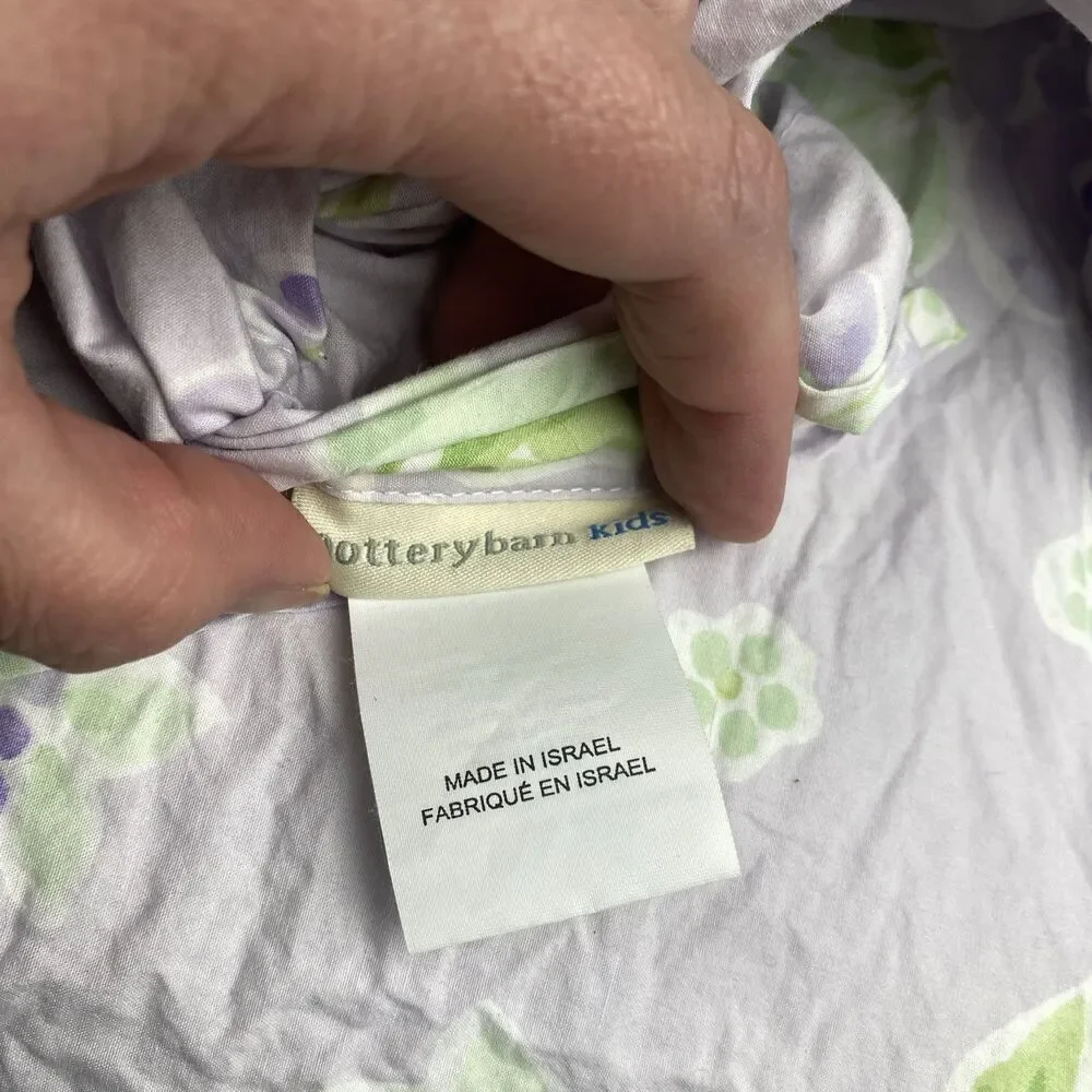 Pottery Barn Kids Twin Duvet Comforter Cover purple Roses Flowers /Green Leaves
